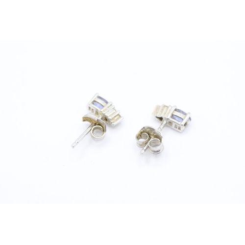 164 - 9ct gold blue gemstone & diamond stud earrings (1.2g)