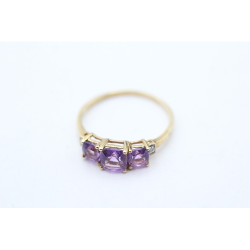 17 - 9ct gold amethyst & diamond dress ring (1.5g) Size P