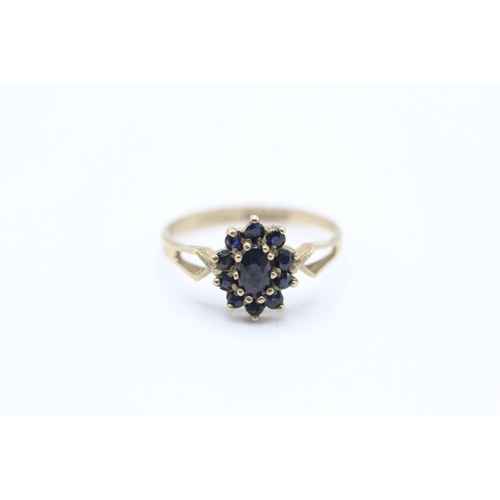 172 - 2x 9ct gold vintage sapphire & diamond cluster ring (3g) Size M + K