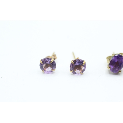 176 - 3x 9ct gold amethyst earrings (2.2g)