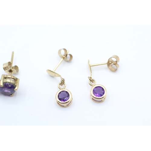 176 - 3x 9ct gold amethyst earrings (2.2g)