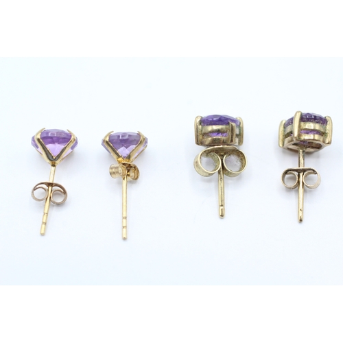 176 - 3x 9ct gold amethyst earrings (2.2g)