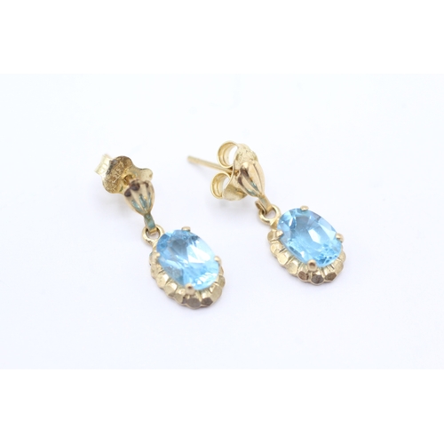 179 - 2x 9ct gold blue topaz & diamond drop & stud earrings (2.9g)