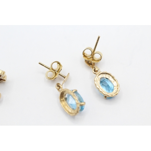 179 - 2x 9ct gold blue topaz & diamond drop & stud earrings (2.9g)