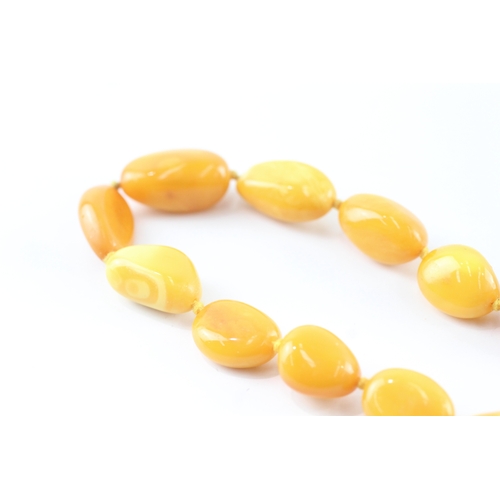 191 - 9ct gold clasped amber necklace (39g)