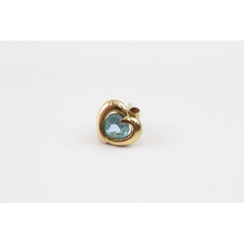 198 - 9ct gold blue gemstone heart stud earring (1.2g)