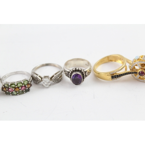 202 - Collection of Sterling Silver Rings inc. TGGC, Opal x 6 33g