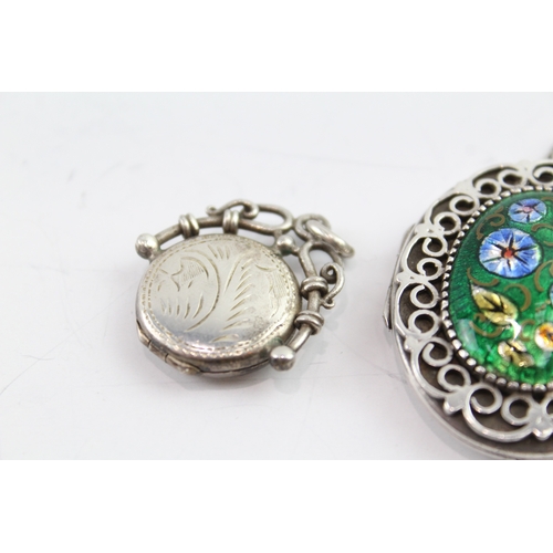 203 - Collection of Sterling Silver Pendants inc. F. Manshaw, Enamel, Locket x 5 29g