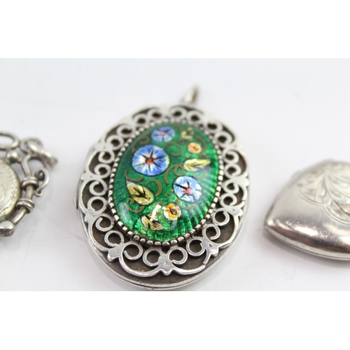 203 - Collection of Sterling Silver Pendants inc. F. Manshaw, Enamel, Locket x 5 29g