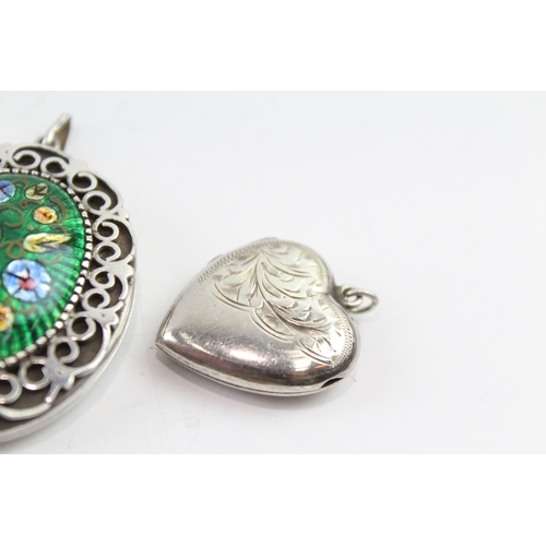 203 - Collection of Sterling Silver Pendants inc. F. Manshaw, Enamel, Locket x 5 29g