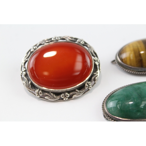 207 - Collection of Sterling Silver Gemstone Brooches inc. Carnelian x 4 51g