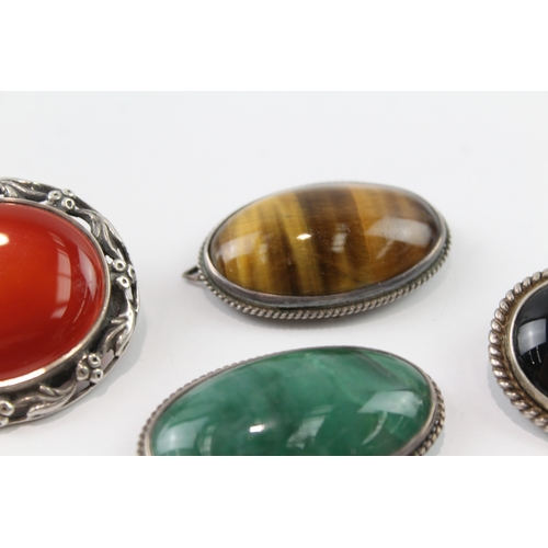 207 - Collection of Sterling Silver Gemstone Brooches inc. Carnelian x 4 51g