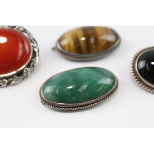 207 - Collection of Sterling Silver Gemstone Brooches inc. Carnelian x 4 51g