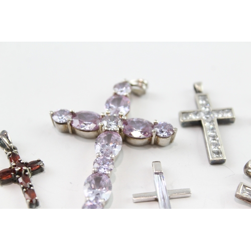 212 - Collection of Sterling Silver Pendants inc. Stone Set, Cross x 7 31g