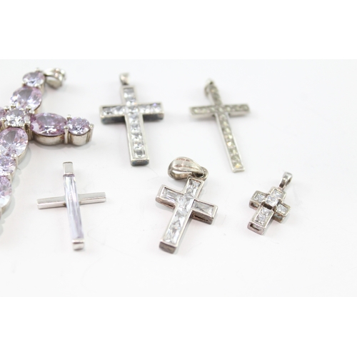 212 - Collection of Sterling Silver Pendants inc. Stone Set, Cross x 7 31g