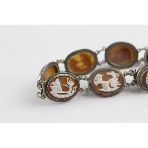 217 - Antique 800 Silver Shell Cameo Panel Bracelet 20g