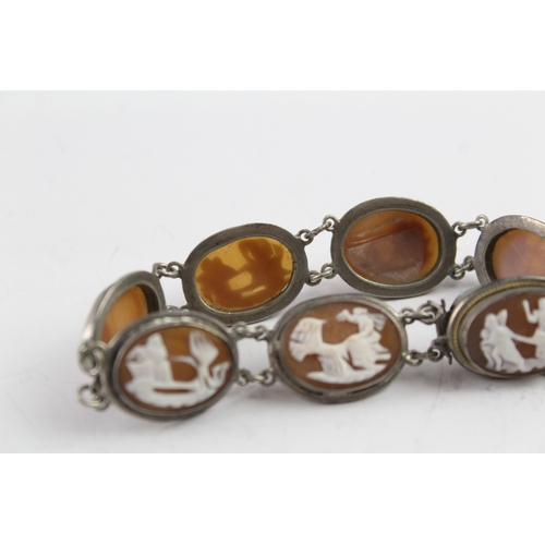 217 - Antique 800 Silver Shell Cameo Panel Bracelet 20g