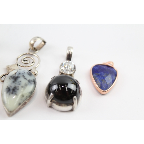 219 - Collection of Sterling Silver Pendants inc. Lapis, Dentritic Agate x 5 51g