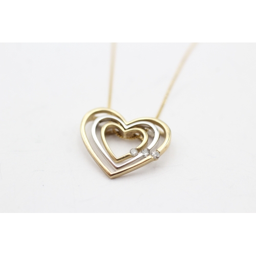 22 - 9ct gold diamond heart pendant necklace (2.2g)