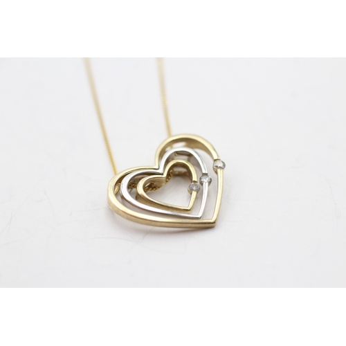 22 - 9ct gold diamond heart pendant necklace (2.2g)