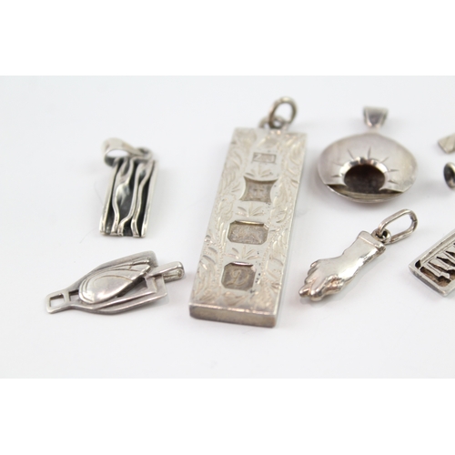 226 - Collection of Sterling Silver Pendants inc. Fika, Ingot, Mid Century x 9 49g