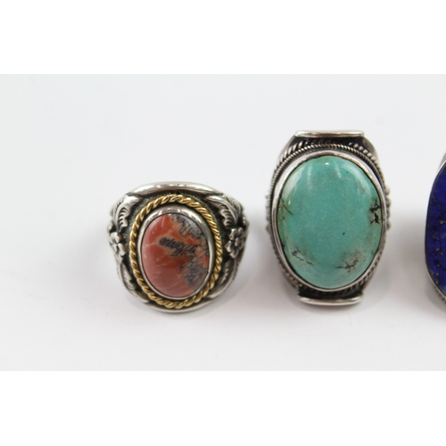 228 - Collection of Sterling Silver Rings inc. Lapis Lazuli, Turquoise x 3 56g