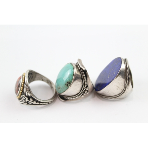 228 - Collection of Sterling Silver Rings inc. Lapis Lazuli, Turquoise x 3 56g