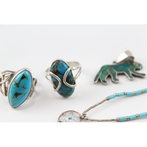 230 - Collection of Sterling Silver Native American Jewellery inc. Turquoise x 4 14g