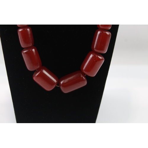 235 - Graduated Cherry Bakelite Barrel Bead Necklace w/ Internal Streaking 87g