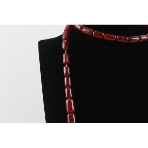 235 - Graduated Cherry Bakelite Barrel Bead Necklace w/ Internal Streaking 87g