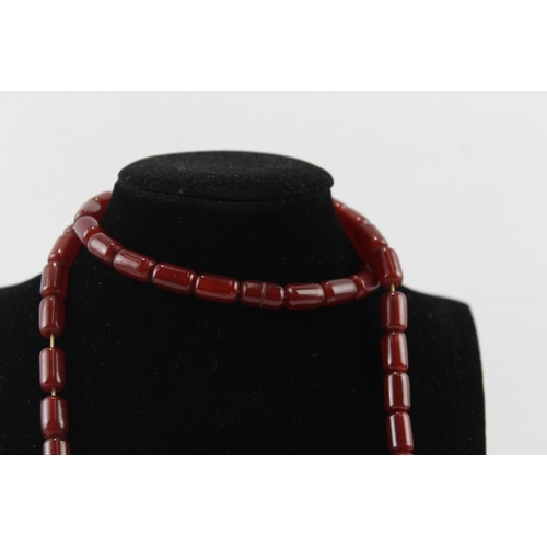 235 - Graduated Cherry Bakelite Barrel Bead Necklace w/ Internal Streaking 87g