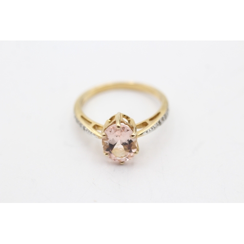 28 - 9ct gold morganite & diamond dress ring (2.5g) Size N 1/2