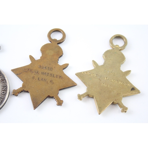 338 - WW1 Medals, War Pte Coughlan Northumb Fus, 1914-15 Stars Pte Haisley R Lancs x3