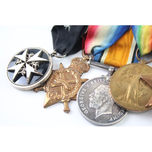 350 - Mounted WW1-Order Of St John Medal Group Trio M8613 J.H Hickinbotham SRARN