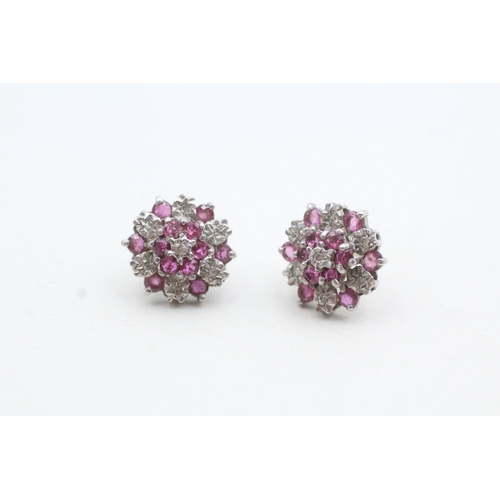 36 - 9ct gold ruby & diamond cluster stud earrings (2.1g)