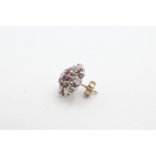 36 - 9ct gold ruby & diamond cluster stud earrings (2.1g)