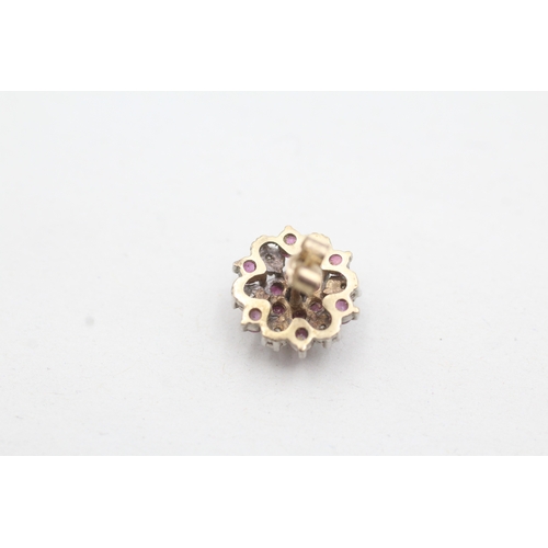 36 - 9ct gold ruby & diamond cluster stud earrings (2.1g)