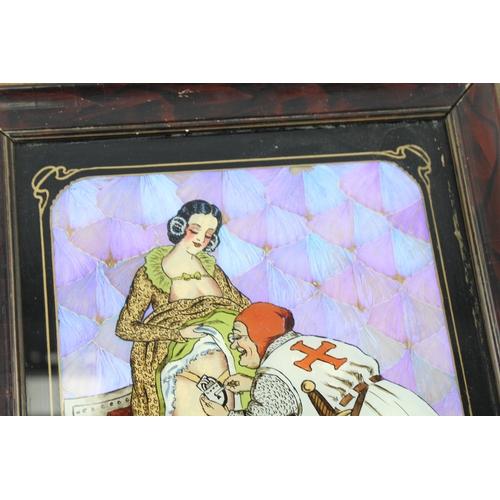 366 - Framed Vintage 30s/40s Kitsch Erotica Reverse Hand Painted & Butterfly Wing