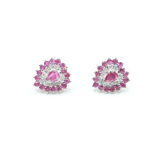 37 - 9ct gold diamond & ruby cluster stud earrings (2.9g)