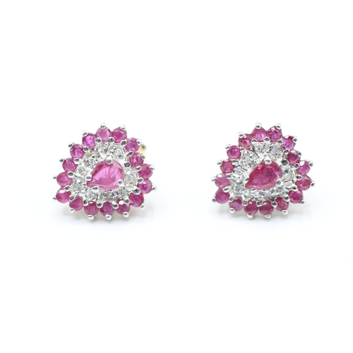 37 - 9ct gold diamond & ruby cluster stud earrings (2.9g)