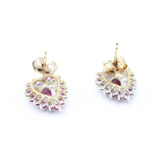 37 - 9ct gold diamond & ruby cluster stud earrings (2.9g)