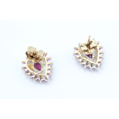 37 - 9ct gold diamond & ruby cluster stud earrings (2.9g)