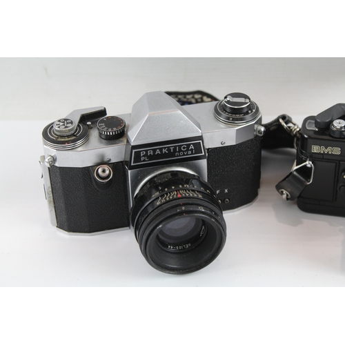 381 - SLR Film Cameras Inc Praktica BMS & PL Nova I Working w/ Film & Lenses x 2