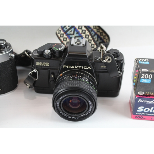 381 - SLR Film Cameras Inc Praktica BMS & PL Nova I Working w/ Film & Lenses x 2