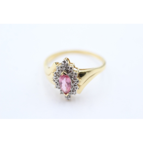 39 - 18ct gold diamond and pink gemstone ring (3.8g) Size T