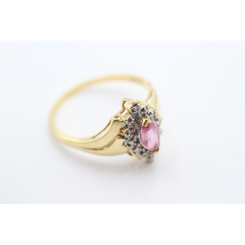 39 - 18ct gold diamond and pink gemstone ring (3.8g) Size T