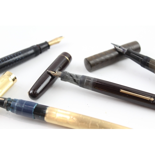 433 - 4 x Assorted Vintage Fountain Pens w/ 14ct Gold Nibs Inc Parker, Vaccumatic Etc