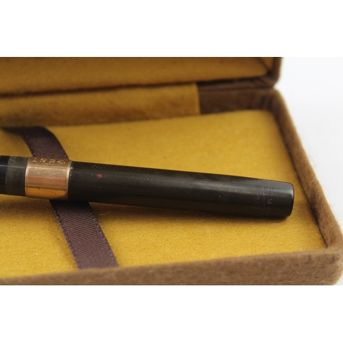 434 - Vintage Waterman Ideal Brown Fountain Pen w/ 14ct Nib, 9ct Gold Banding, Box Etc