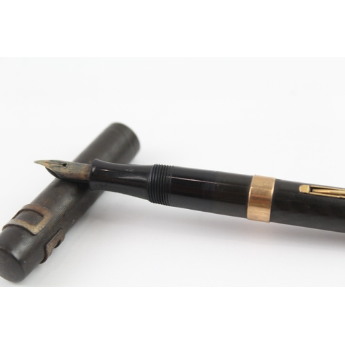 437 - Vintage Waterman Ideal Brown Fountain Pen w/ 14ct Nib, 9ct Gold Banding WRITING