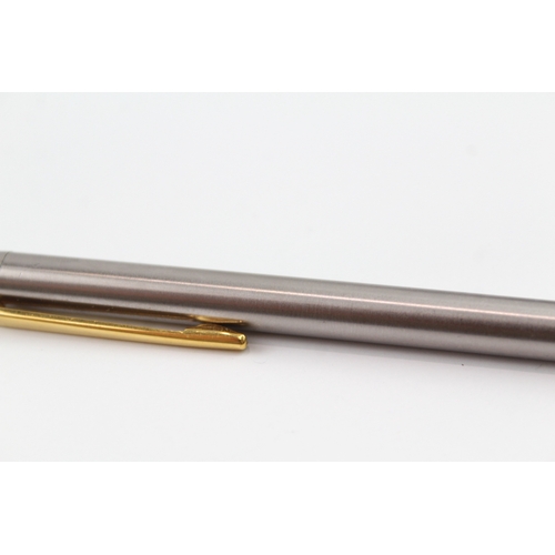 443 - Montblanc Noblesse Brushed Steel & Gold Plate Ballpoint Pen / Biro WRITING